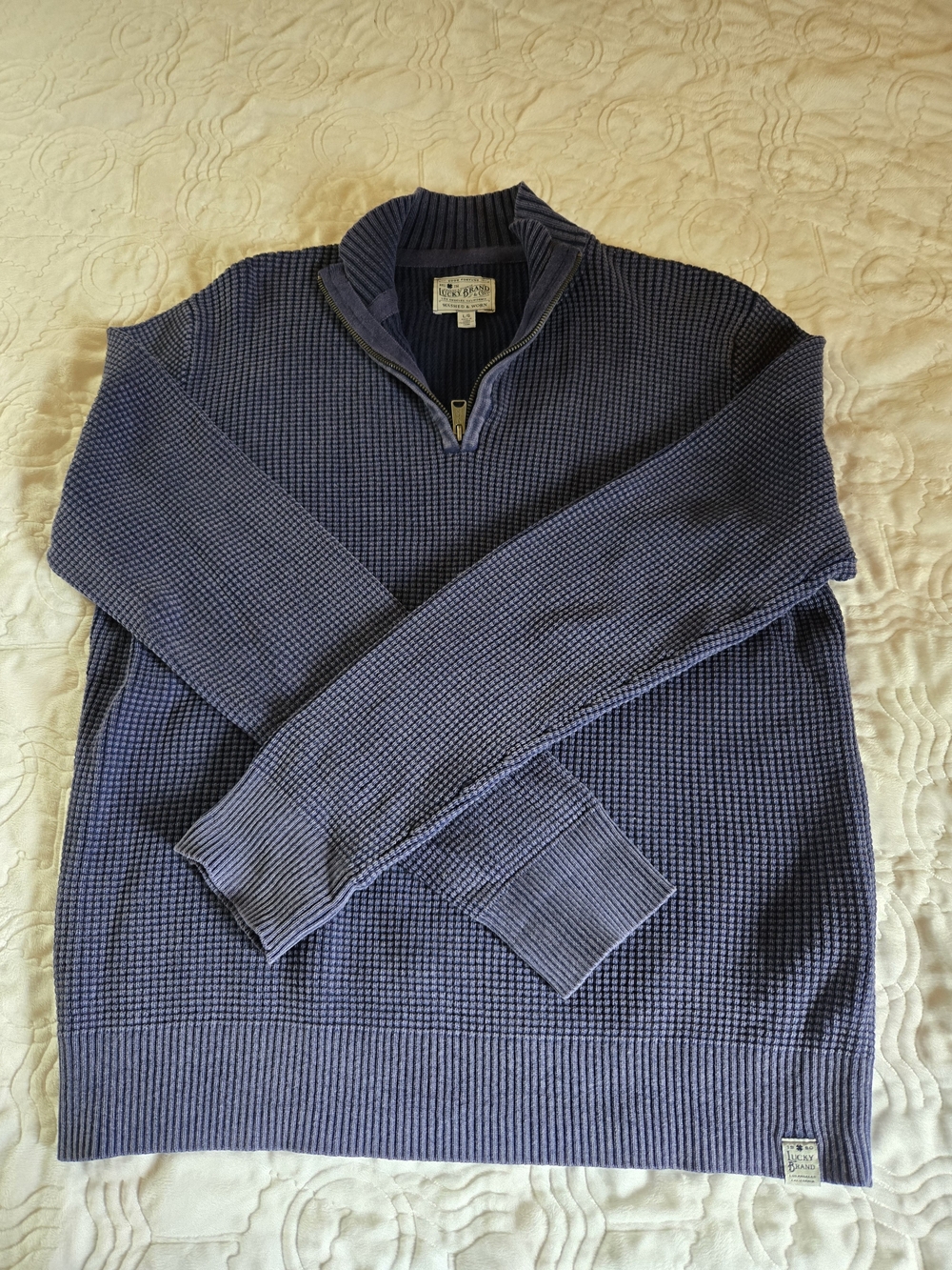 Lucky Brand Men's Navy Blue Half-Zip Waffle Knit Sweater
